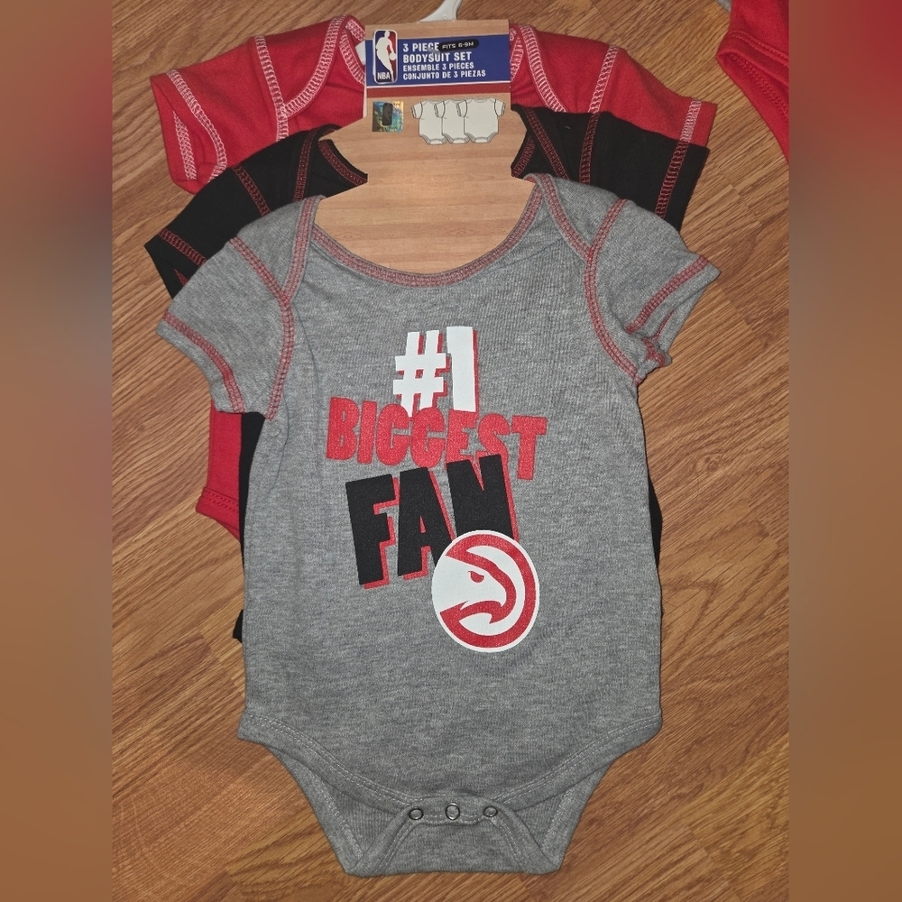 NBA Atlanta Hawks Baby Fan Bodysuit 3pc NWT 6-9M Cotton Basketball